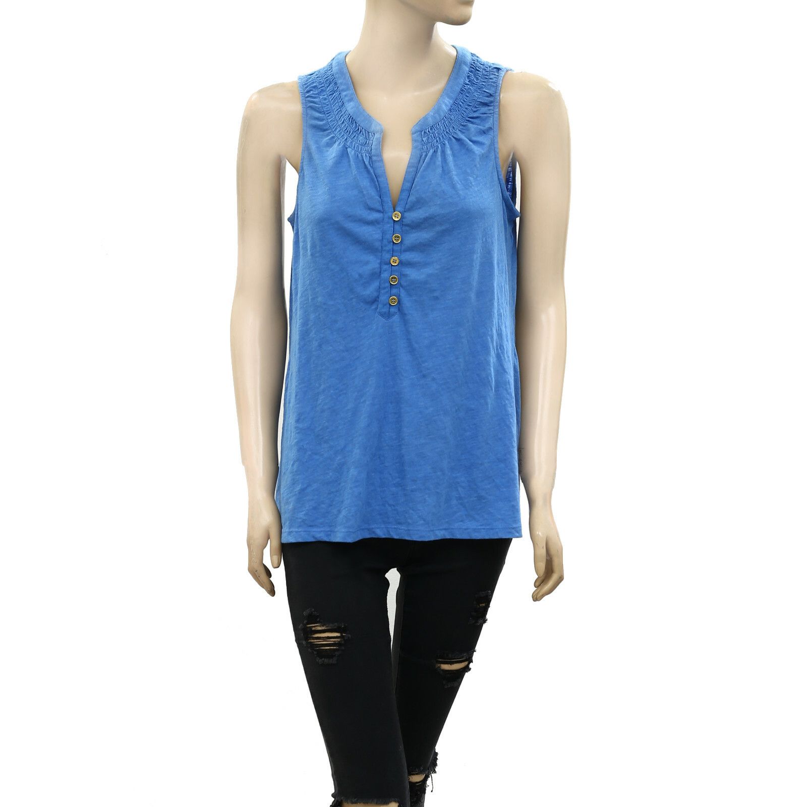 Lilly Pulitzer Essie Tank Tunic Top Smocked Solid Resort Blue Beach S New 274483